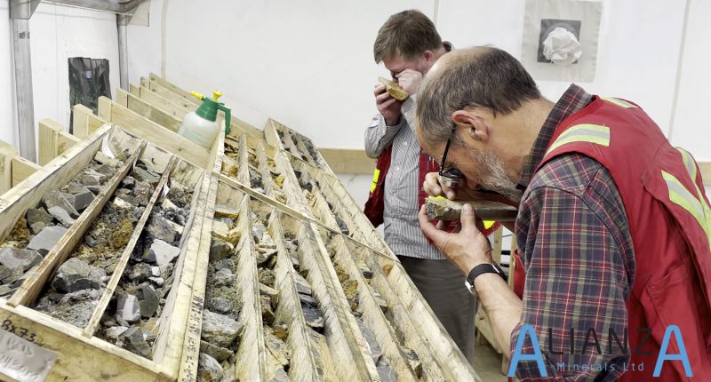Alianza Minerals - Former Equity Exploration project geologist Murray Jones (left) examining Haldane drill core with Rob Duncan, Alianza’s VP Exploration.