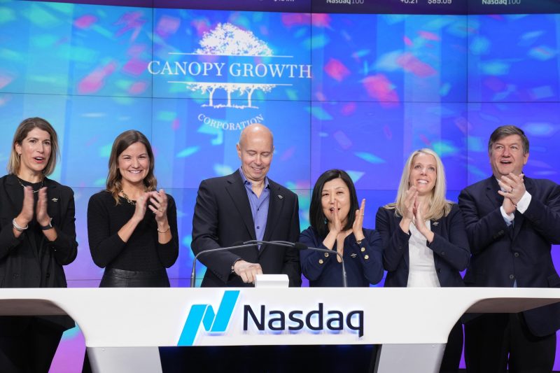 Canopy Growth - CEO, David Klein (centre), to the right of CFO, Judy Hong.