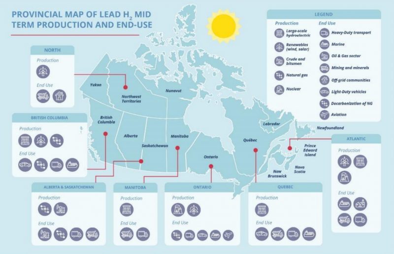 A map of hydrogen projects across Canada.