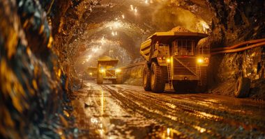 AI image of dump trucks in an underground mine