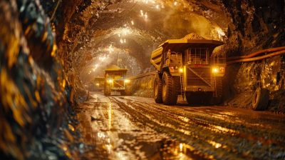 AI image of dump trucks in an underground mine