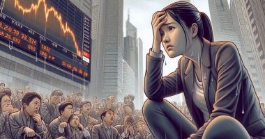 AI image representing the TSX falling while people lose their jobs,