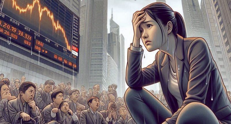 AI image representing the TSX falling while people lose their jobs,