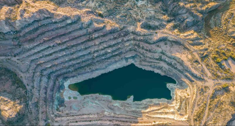 Aerial view of open pit uranium mine