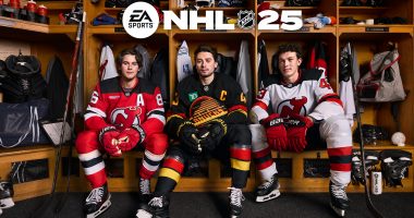 Jack, Quinn and Luke Hughes pose for EA Sports "NHL 25" game