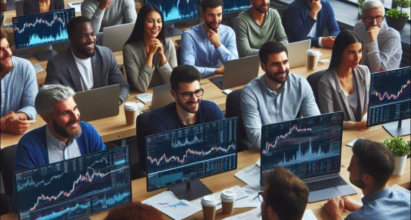 Investors working on computers.
