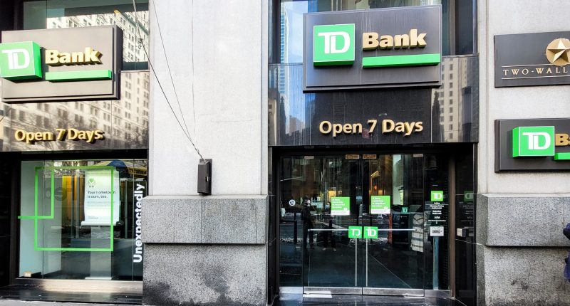 A TD Bank branch on Wall Street in New York