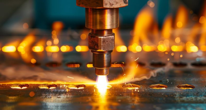 A plasma torch cutting metal