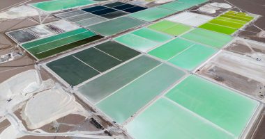 Lithium fields and evaporation ponds in the Atacama Desert in Chile.