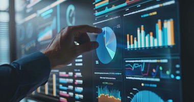 Financial dashboard showing diversification of investment or asset allocation or portfolio management on stock market