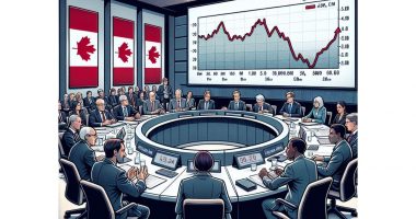 AI generated stock image of financial experts sitting around a circular table.