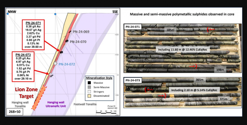 Core from drillholes PN24071 and PN24073 from Power Nickel's Lion zone discovery in Quebec