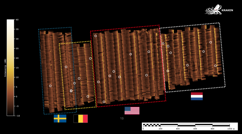 (During REPMUS, data from four different MP SAS modules integrated on REMUS 100 UUVs were combined to identify 25 mine like targets across 1.6 km2. Source: Kraken Robotics Inc.)