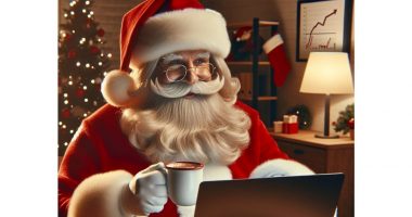 AI generated image of Santa Claus on a comptuer