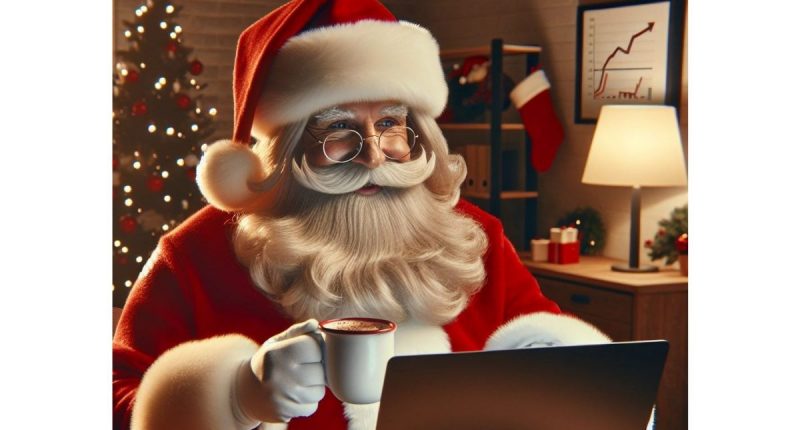 AI generated image of Santa Claus on a comptuer