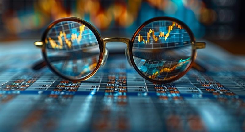 Glasses over stock charts