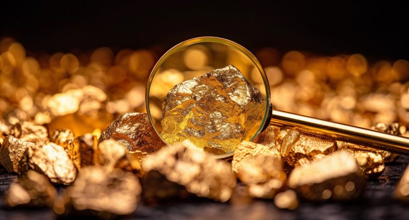 Gold nuggets under a magnifying glass