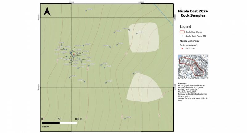 Nicola East rock samples map via Carlyle Commodities Corp.