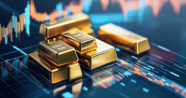 Gold bars and stock charts