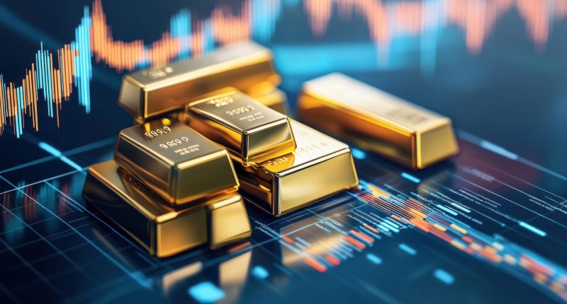 Gold bars and stock charts