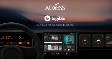 Car dash showing Legible AAOS app and saying ebooks and audiobooks for cars