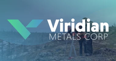 Viridian Metals logo with prospecting background