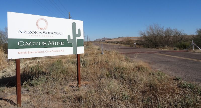 Sign for Arizona Sonoran Copper's Cactus project