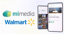 MiMedia and Walmart logos with smartphones
