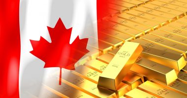 Canadian flag and gold bars