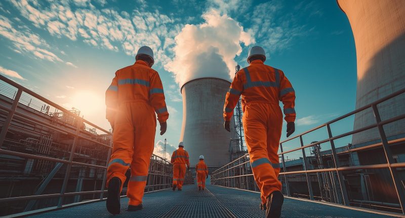 Workers at nuclear power plant. (Source: Adobe Stock. Generated by AI)