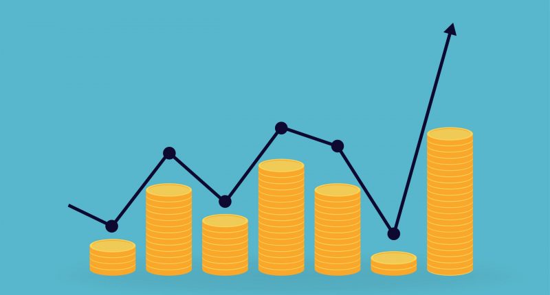 Asymmetric upside returns represented with gold coins