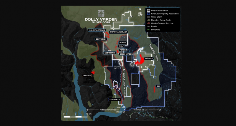 Map depicting Dolly Varden Silver's Kinskuch property acquisition