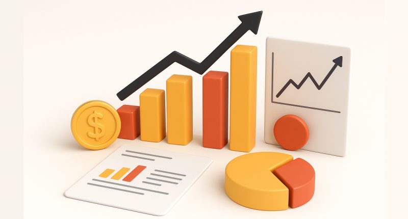 bar charts pie charts graphs pointing higher upward
